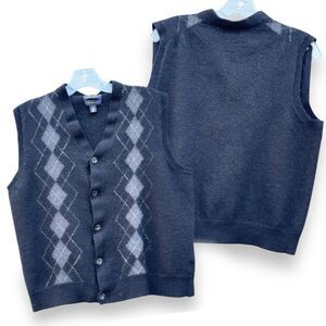 Vintage Black Argyle Sweater Vest Merino Wool Mens XL Academia Grunge Preppy Y2k